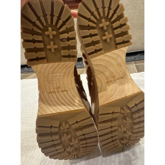 Free People Cow Print Calf Hair Platform Clogs Women 40 Brown White Lug Sole - Picture 8 of 12